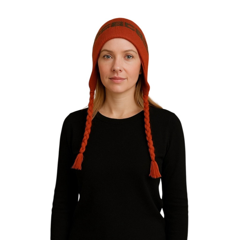 Peruvian Knit Earflap Hat Beanie with Braided Tassels Alpaca Blend Winter Ski